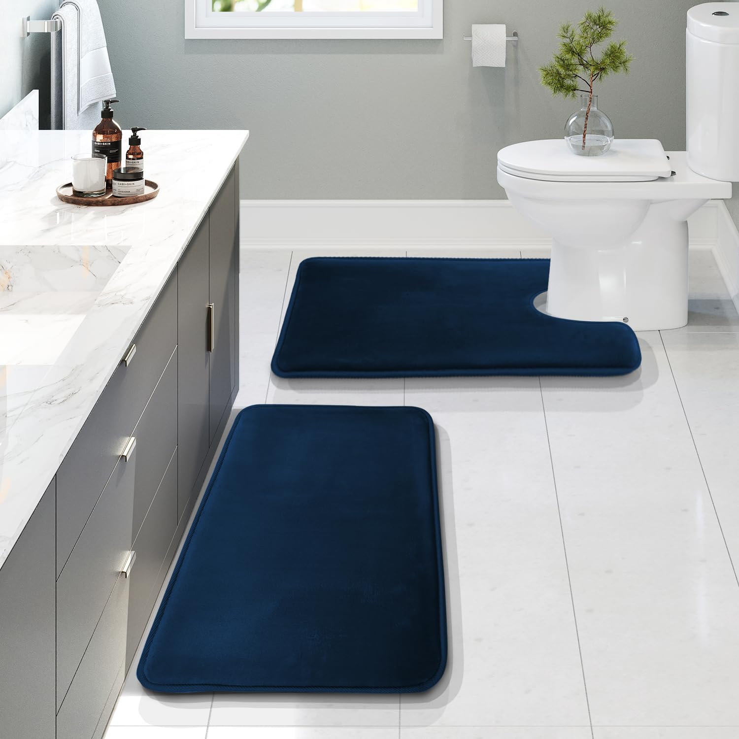 Clara Clark 3 Piece Bathroom Rugs Bath Mat Set, Velvet Memory Foam Bath Mats for Bathroom - Non-Slip, PVC Backing Bath Rugs, Washable - Dries Quickly, Black
