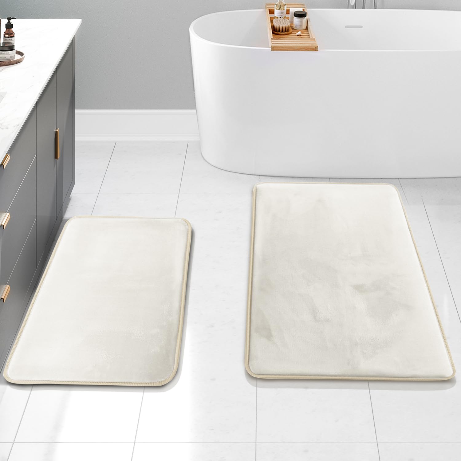 Clara Clark 3 Piece Bathroom Rugs Bath Mat Set, Velvet Memory Foam Bath Mats for Bathroom - Non-Slip, PVC Backing Bath Rugs, Washable - Dries Quickly, Black