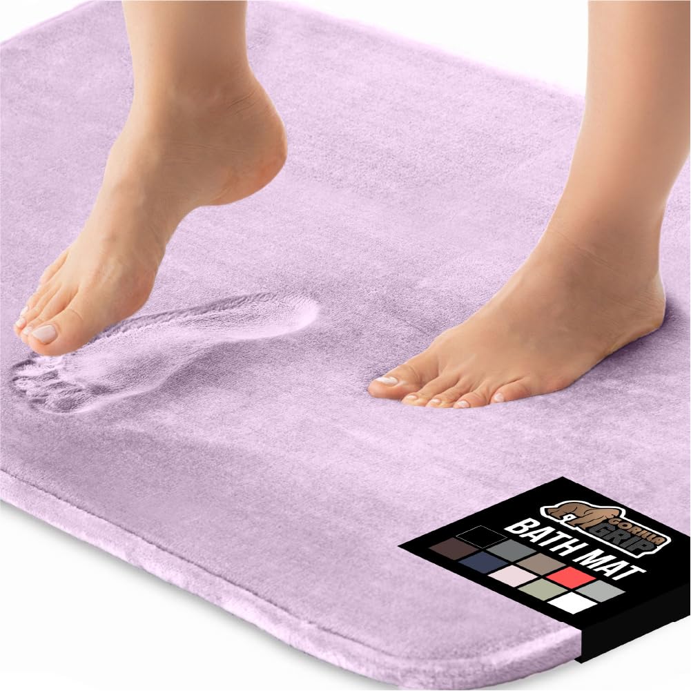 GORILLA GRIP® Memory Foam Bath Mat, Soft Absorbent Velvet Bathroom Mats, Durable Dots on Underside, Machine Washable Bathmat, Carpet Rug Room Decor for Shower Tub Floor RV, 24x17 Rugs, Black