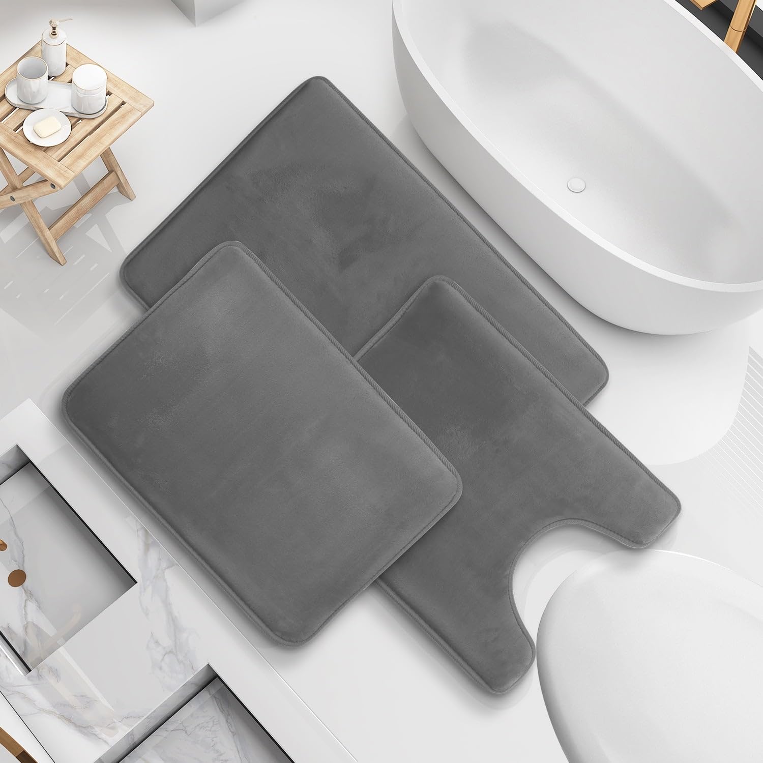 Nestl 1 Contour Bath Rug, Absorbent Memory Foam Bath Mat Bathroom Rug, Gray, 24"x20"