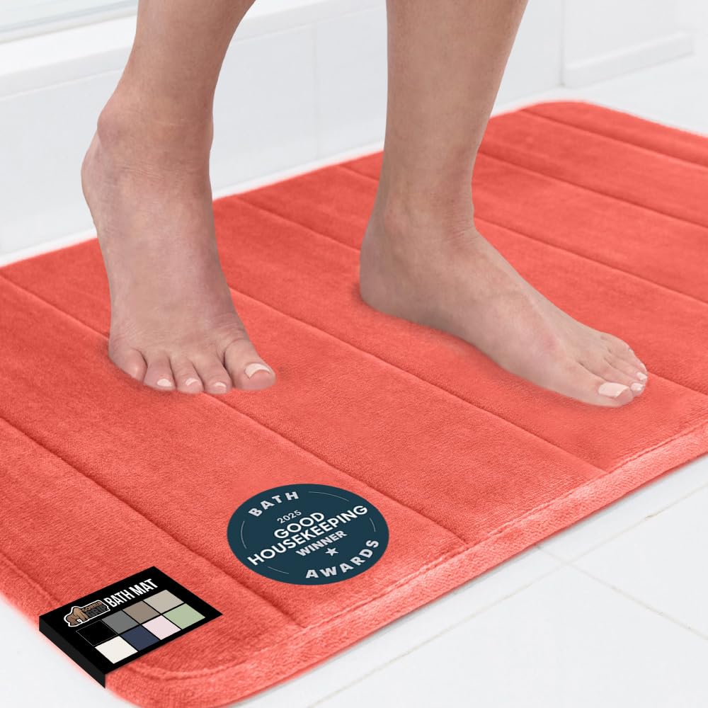 GORILLA GRIP Memory Foam Bath Mat, Soft Absorbent US Designed Bathroom Rug, Gripping Dots Machine Washable Bathmat, Cushioned Floor Mats, Shower Sink Rugs Room Décor Accessories, 24x17 Graphite Gray