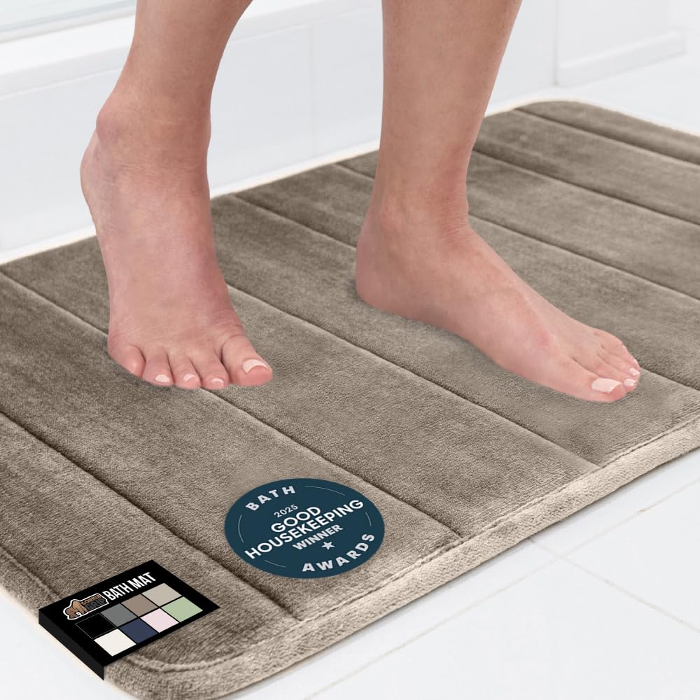GORILLA GRIP Memory Foam Bath Mat, Soft Absorbent US Designed Bathroom Rug, Gripping Dots Machine Washable Bathmat, Cushioned Floor Mats, Shower Sink Rugs Room Décor Accessories, 24x17 Graphite Gray