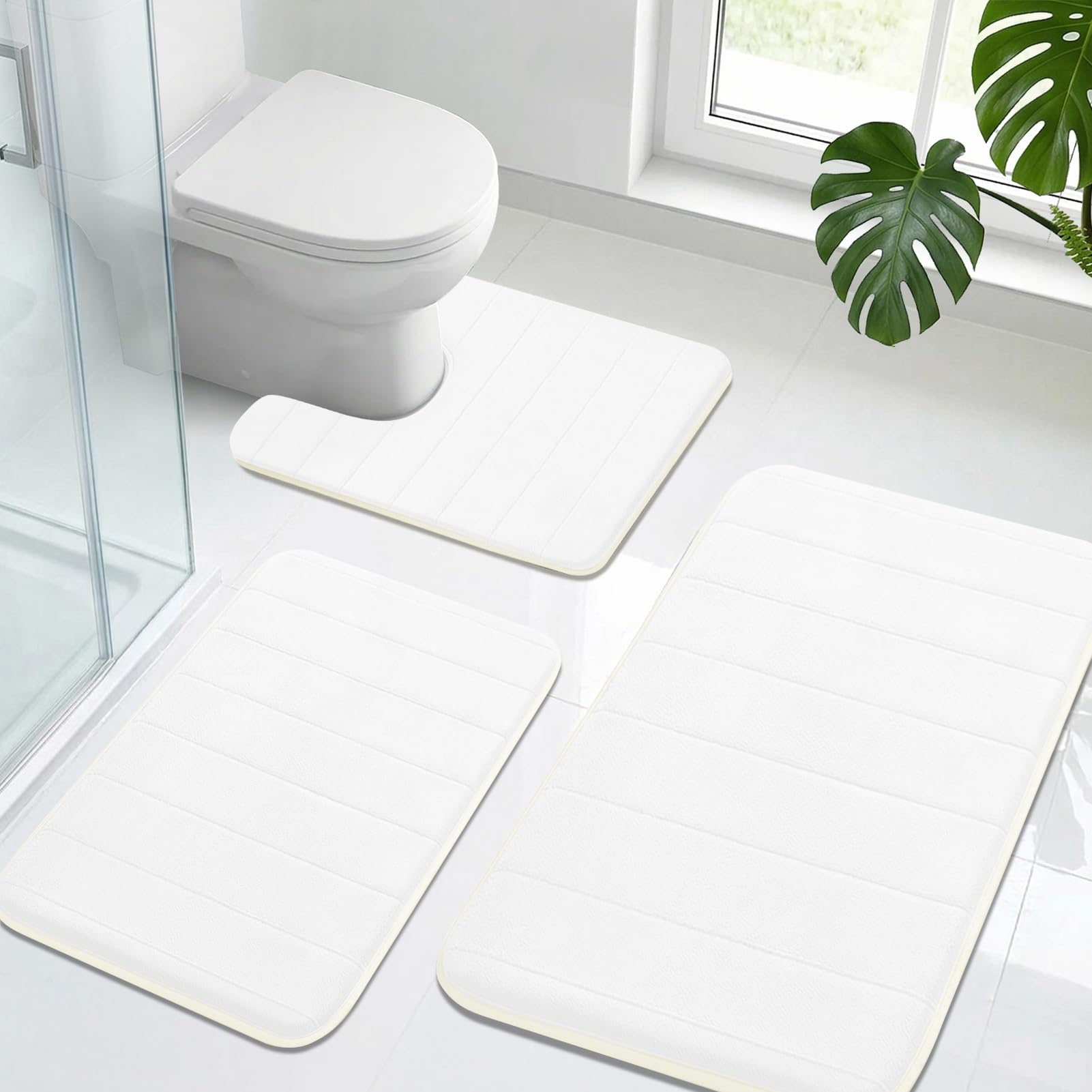 Neween Bathroom Rugs Set 3 Piece, Extra Soft Absorbent Non Slip Memory Foam Bath Mat Set, Thick & Quick Dry Washable Bath Rugs Bathroom Carpet Contour Toliet Mats for Floor, Tub, Shower (Dark Grey)