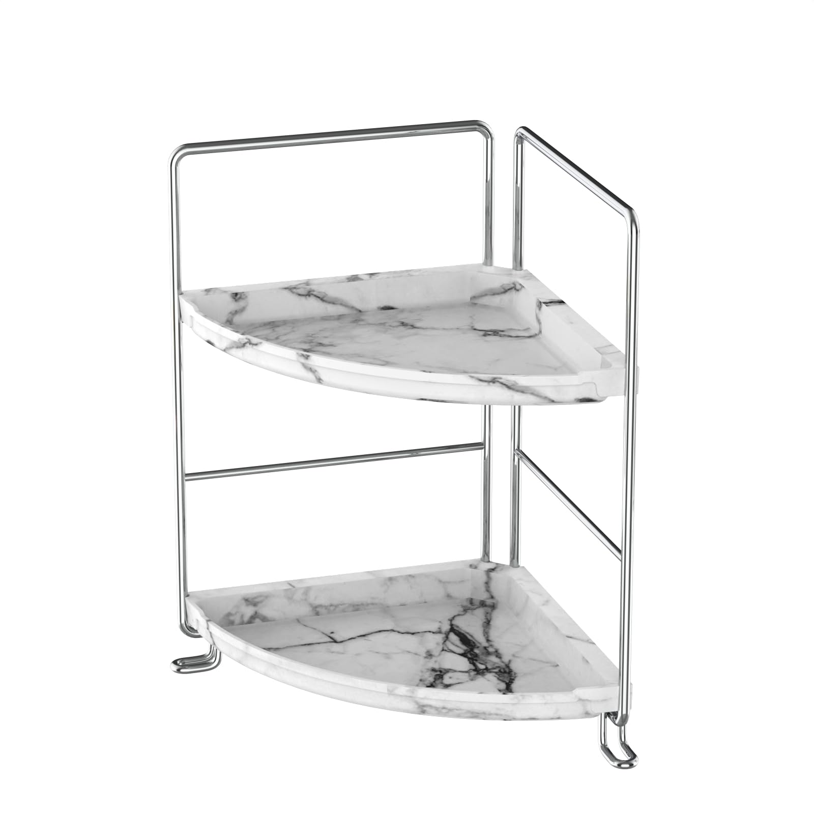 2-Tier Bathroom Organizer Countertop Corner - Makeup Organizer Cosmetic Perfume Holder Bedroom Storage Shelf or Kitchen Spice Rack (Chrome + Black)