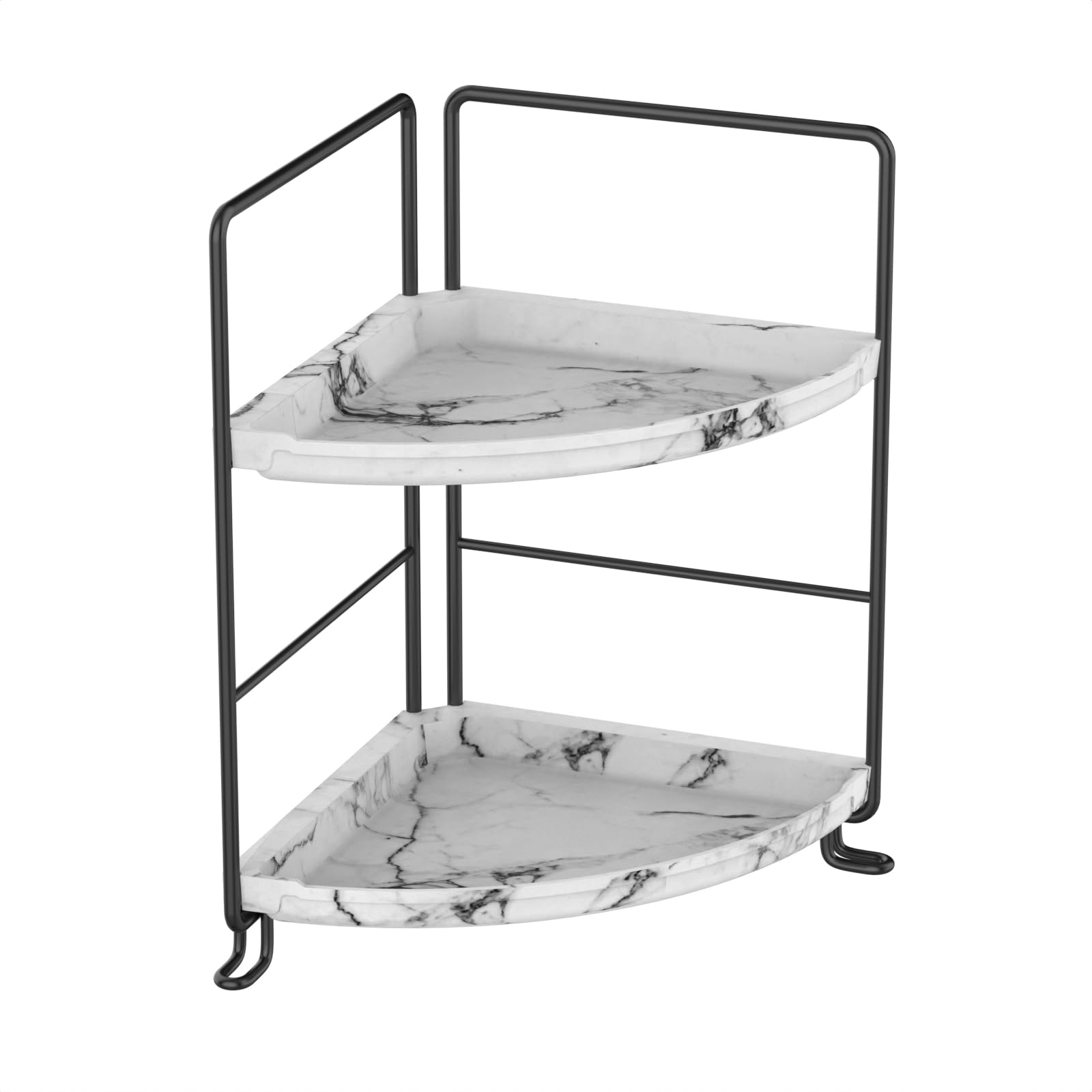 2-Tier Bathroom Organizer Countertop Corner - Makeup Organizer Cosmetic Perfume Holder Bedroom Storage Shelf or Kitchen Spice Rack (Chrome + Black)