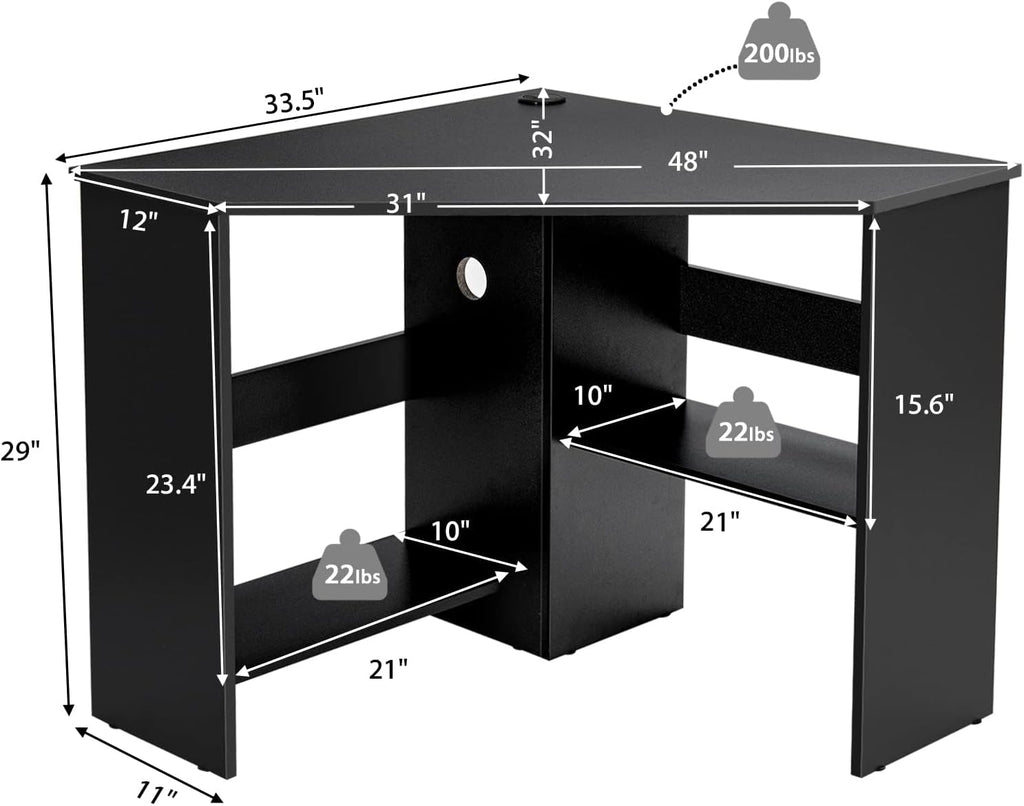 Tangkula Corner Desk, 90 Degrees Triangle Computer Desk for Small Space, Bedroom Corner Makeup Vanity Desk with Storage Shelves & CPU Stand
