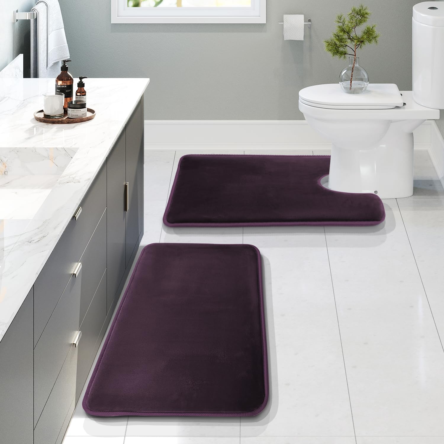 Clara Clark 3 Piece Bathroom Rugs Bath Mat Set, Velvet Memory Foam Bath Mats for Bathroom - Non-Slip, PVC Backing Bath Rugs, Washable - Dries Quickly, Black