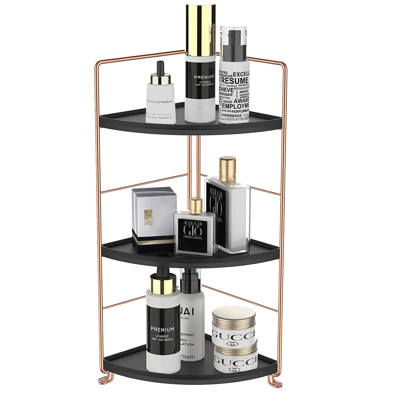 3-Tier Bathroom Countertop Organizer - Vanity Tray Cosmetic & Makeup Storage- Kitchen Spice Rack Standing Shelf - Corner Storage Shelf, Silver