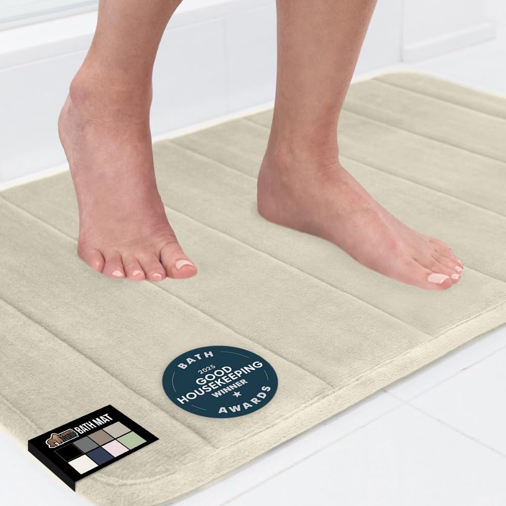 GORILLA GRIP Memory Foam Bath Mat, Soft Absorbent US Designed Bathroom Rug, Gripping Dots Machine Washable Bathmat, Cushioned Floor Mats, Shower Sink Rugs Room Décor Accessories, 24x17 Graphite Gray