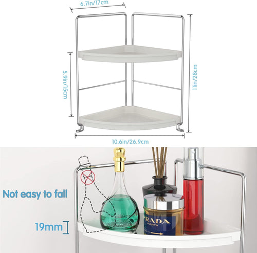 2-Tier Corner Bathroom Sink Countertop Organizer-Vanity Tray Cosmetic & Makeup Storage-Kitchen Spice Rack Standing Shelf,Perfect Storage Shelf for Bathroom,Bedroom,Kitchen,Vanity,Silver
