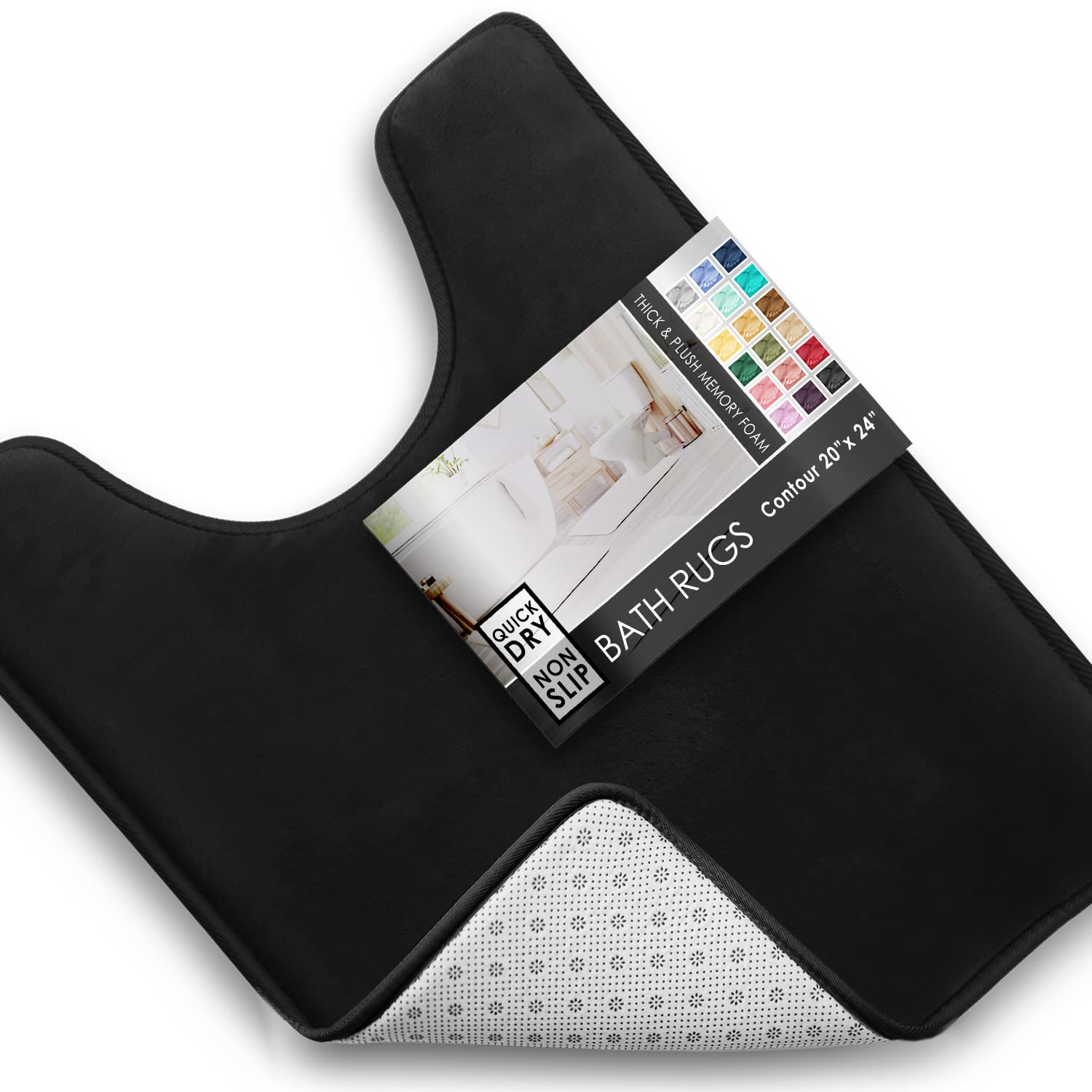 Clara Clark 3 Piece Bathroom Rugs Bath Mat Set, Velvet Memory Foam Bath Mats for Bathroom - Non-Slip, PVC Backing Bath Rugs, Washable - Dries Quickly, Black