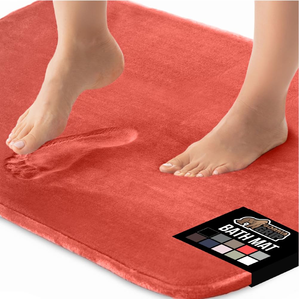 GORILLA GRIP® Memory Foam Bath Mat, Soft Absorbent Velvet Bathroom Mats, Durable Dots on Underside, Machine Washable Bathmat, Carpet Rug Room Decor for Shower Tub Floor RV, 24x17 Rugs, Black