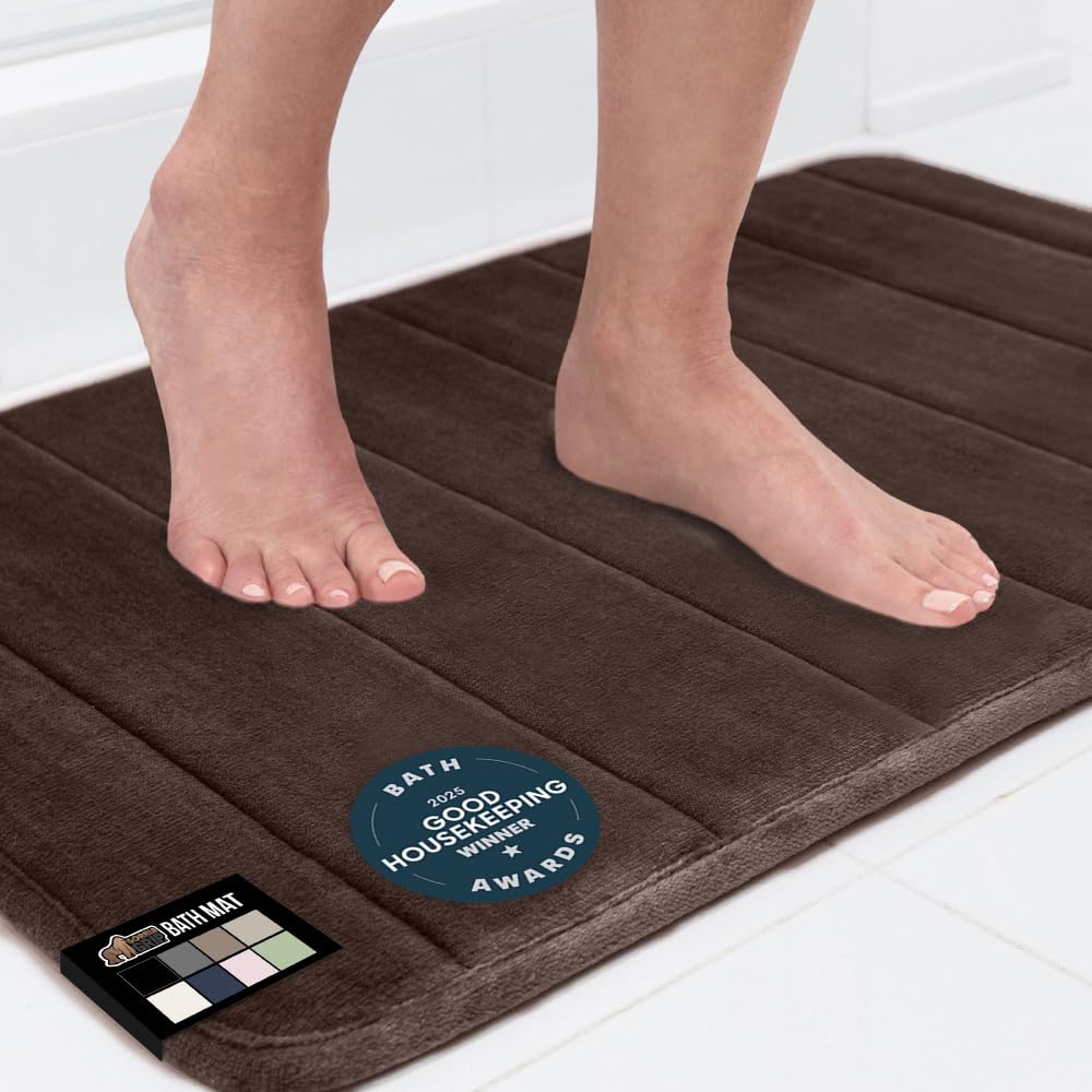 GORILLA GRIP Memory Foam Bath Mat, Soft Absorbent US Designed Bathroom Rug, Gripping Dots Machine Washable Bathmat, Cushioned Floor Mats, Shower Sink Rugs Room Décor Accessories, 24x17 Graphite Gray