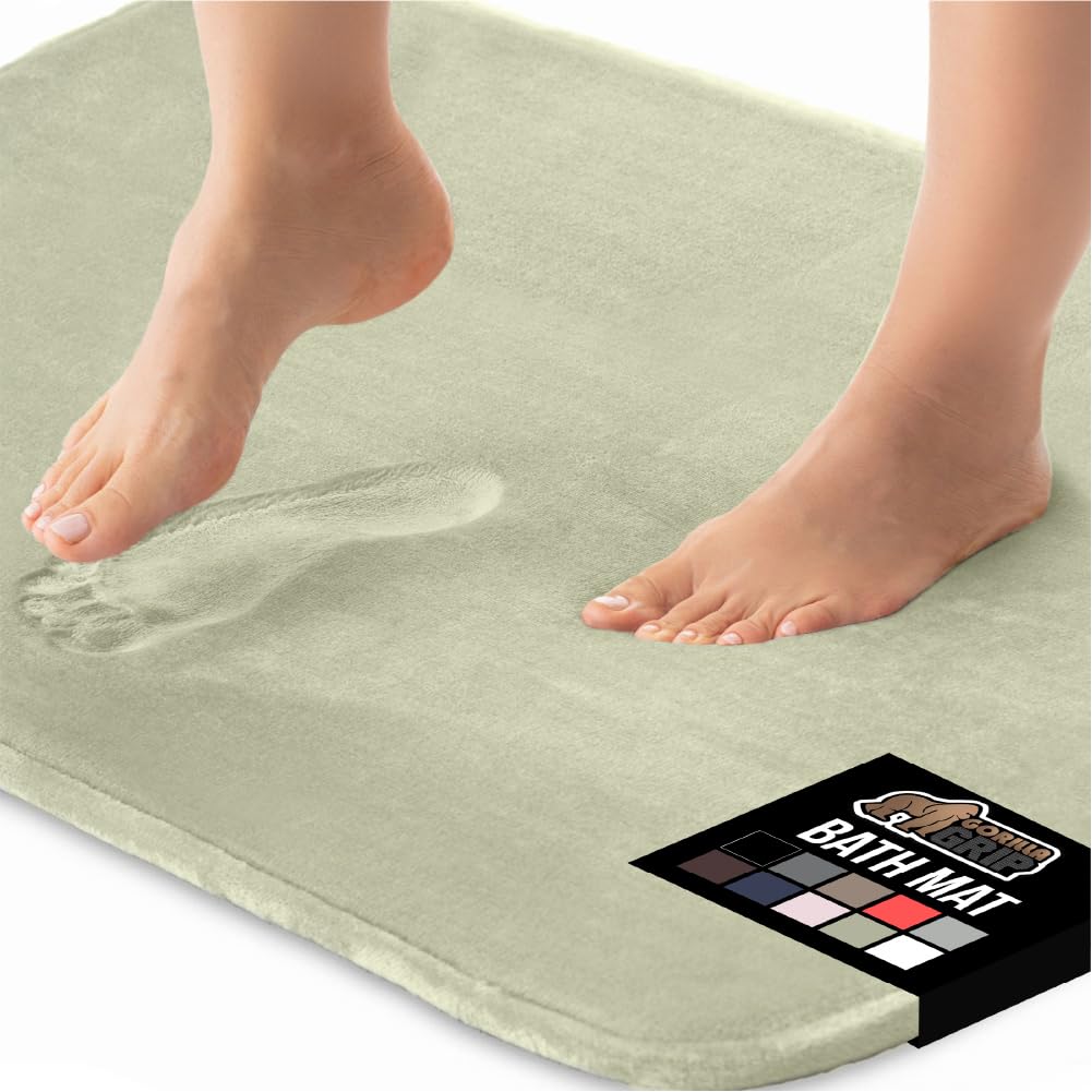 GORILLA GRIP® Memory Foam Bath Mat, Soft Absorbent Velvet Bathroom Mats, Durable Dots on Underside, Machine Washable Bathmat, Carpet Rug Room Decor for Shower Tub Floor RV, 24x17 Rugs, Black