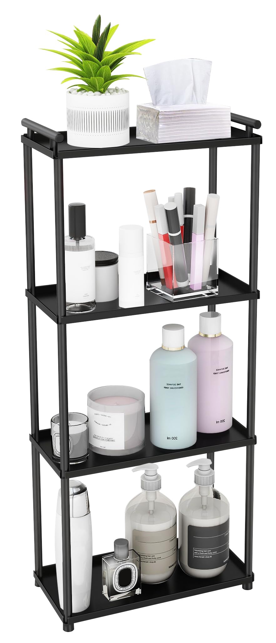 VOTZAAQ 3 Tier Bathroom Organizer Countertop, Stainless Steel Perfume Tray and Vanity Countertop Shelf, Makeup Skin Care Bathroom Organizers and Storage for Dresser, Kitchen (Matte Black)