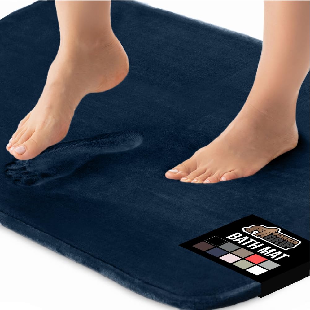GORILLA GRIP® Memory Foam Bath Mat, Soft Absorbent Velvet Bathroom Mats, Durable Dots on Underside, Machine Washable Bathmat, Carpet Rug Room Decor for Shower Tub Floor RV, 24x17 Rugs, Black
