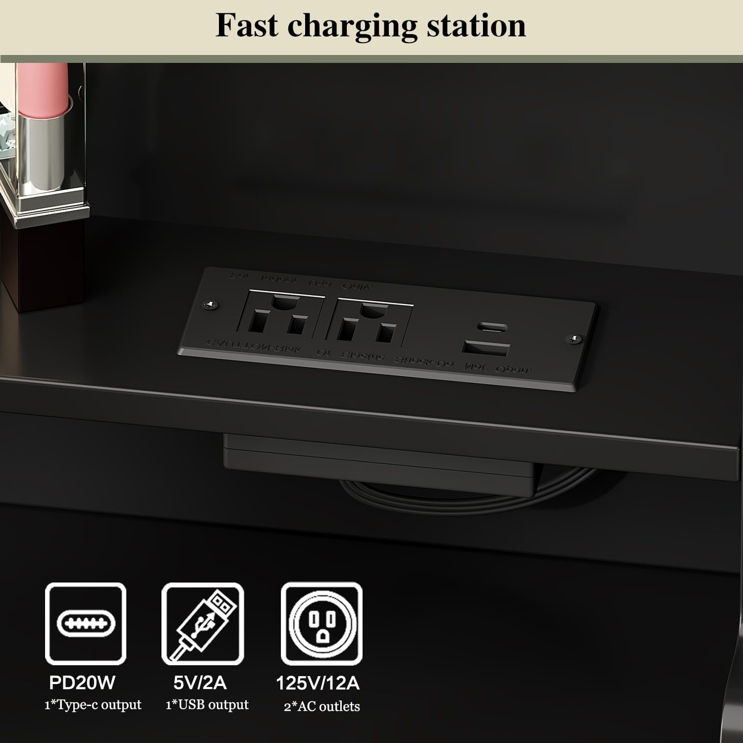 Ieejdn Makeup Vanity Desk with Mirror and Lights, Vanity Desk with 8 Drawers & Storage Shelves, Vanity Table with Power Outlet, 3 Color Modes & Adjustable Brightness Dressing Table, Bedroom,Black
