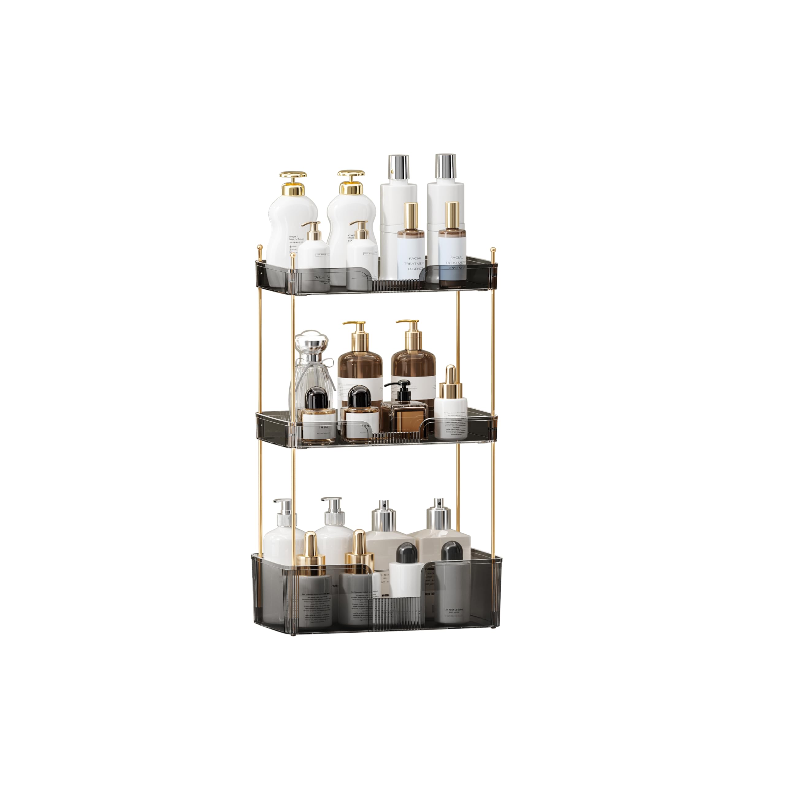 Akinbas 3 Tier Bathroom Organizer Countertop Makeup Perfume Tray Skincare Organizer for Bathroom Dresser Vanity (Grey)