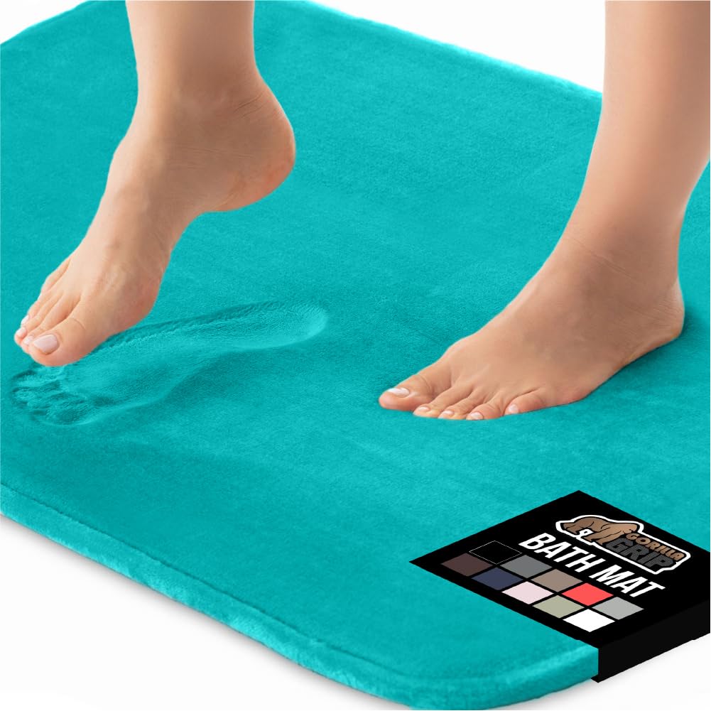 GORILLA GRIP® Memory Foam Bath Mat, Soft Absorbent Velvet Bathroom Mats, Durable Dots on Underside, Machine Washable Bathmat, Carpet Rug Room Decor for Shower Tub Floor RV, 24x17 Rugs, Black