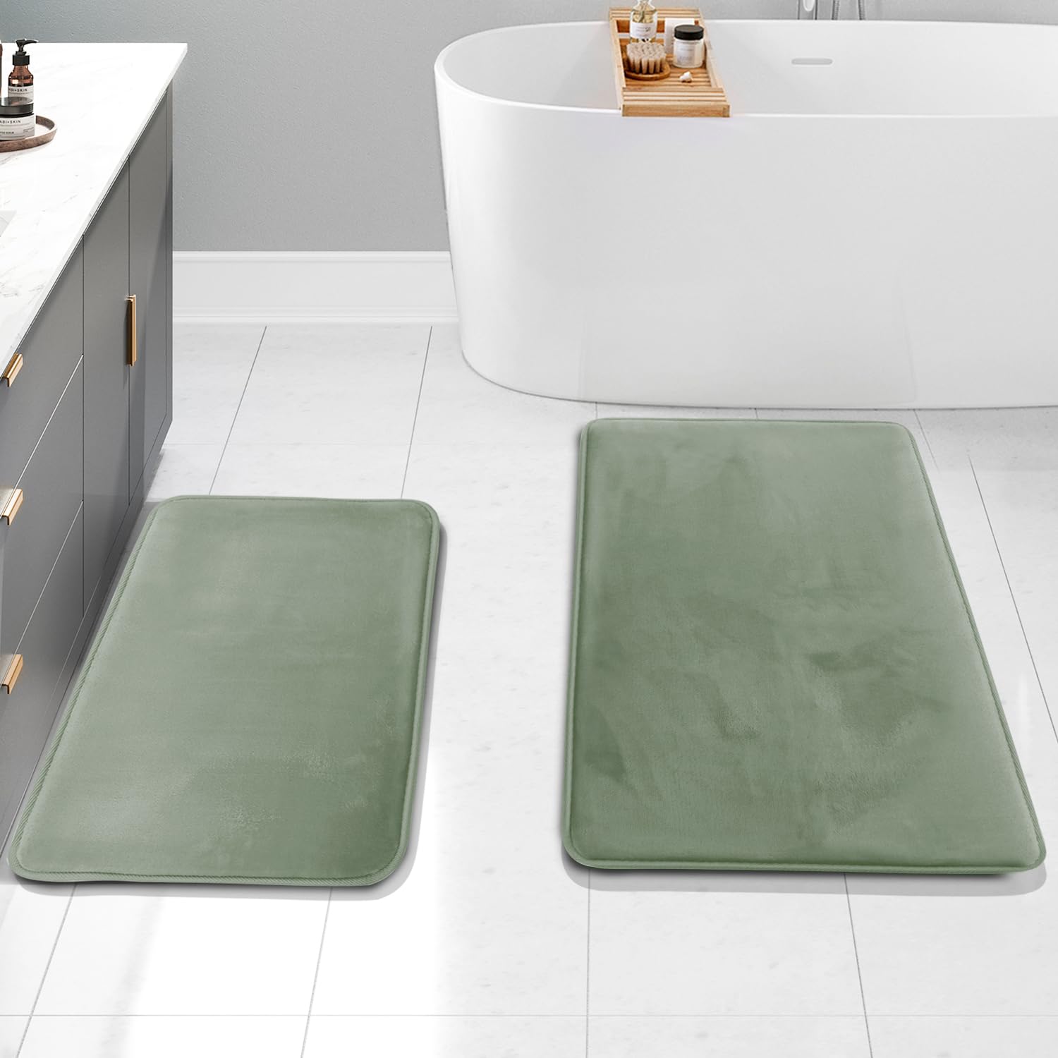 Clara Clark 3 Piece Bathroom Rugs Bath Mat Set, Velvet Memory Foam Bath Mats for Bathroom - Non-Slip, PVC Backing Bath Rugs, Washable - Dries Quickly, Black