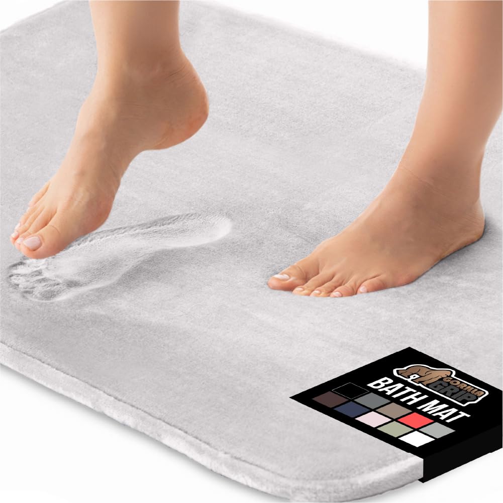 GORILLA GRIP® Memory Foam Bath Mat, Soft Absorbent Velvet Bathroom Mats, Durable Dots on Underside, Machine Washable Bathmat, Carpet Rug Room Decor for Shower Tub Floor RV, 24x17 Rugs, Black