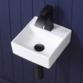 Wall Mount Bathroom Vessel Sink 17"x11" Rectangular Floating White Porcelain Ceramic Wall Hung Vanity Basin Sink for Home,RV,Bathroom