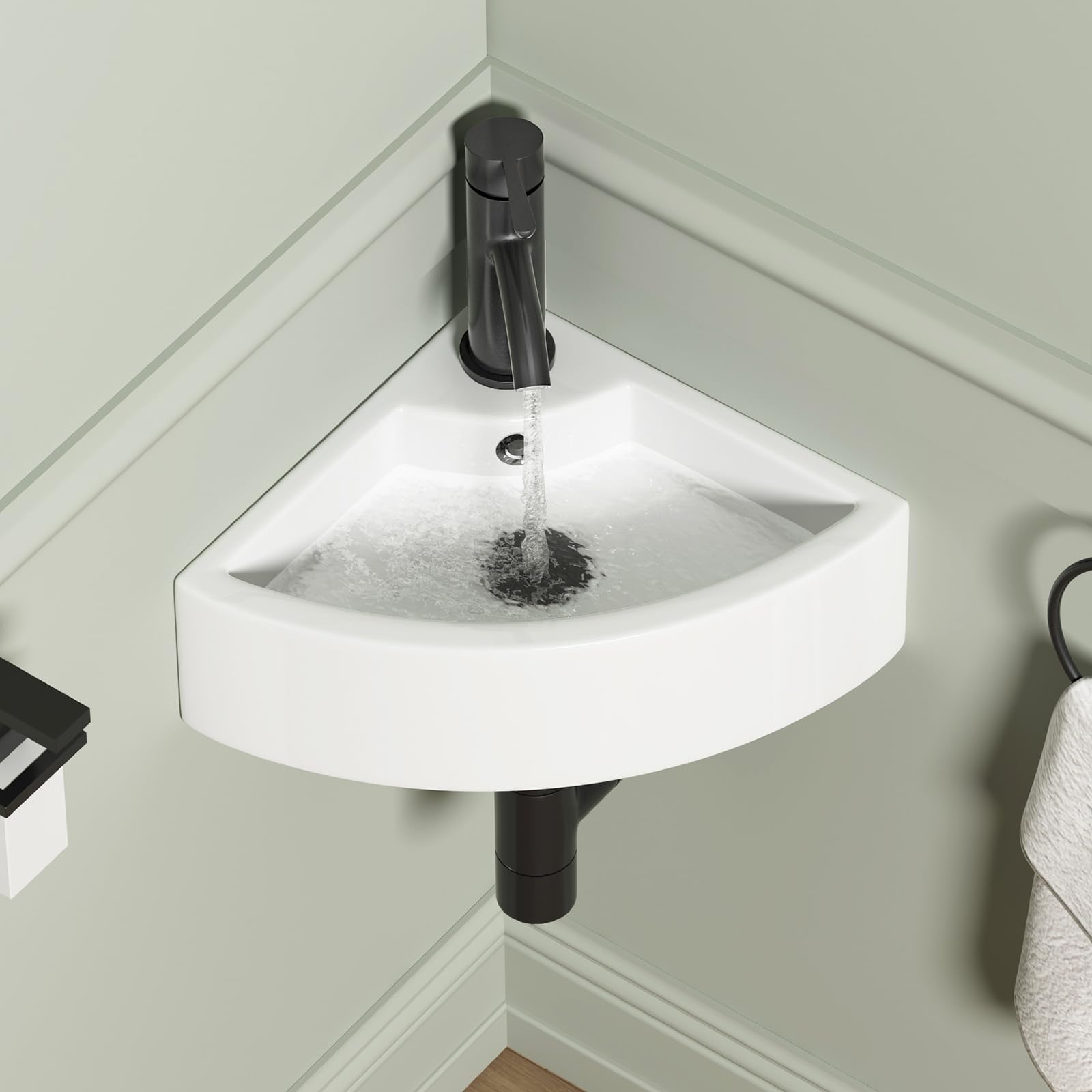 Wall Mounted Bathroom Vessel Sink, QISHKA 15" X 12" Rectangular Floating Ceramic Wash Hand Basin White Wall Hung Vanity Sink for Bathroom and Cloakroom
