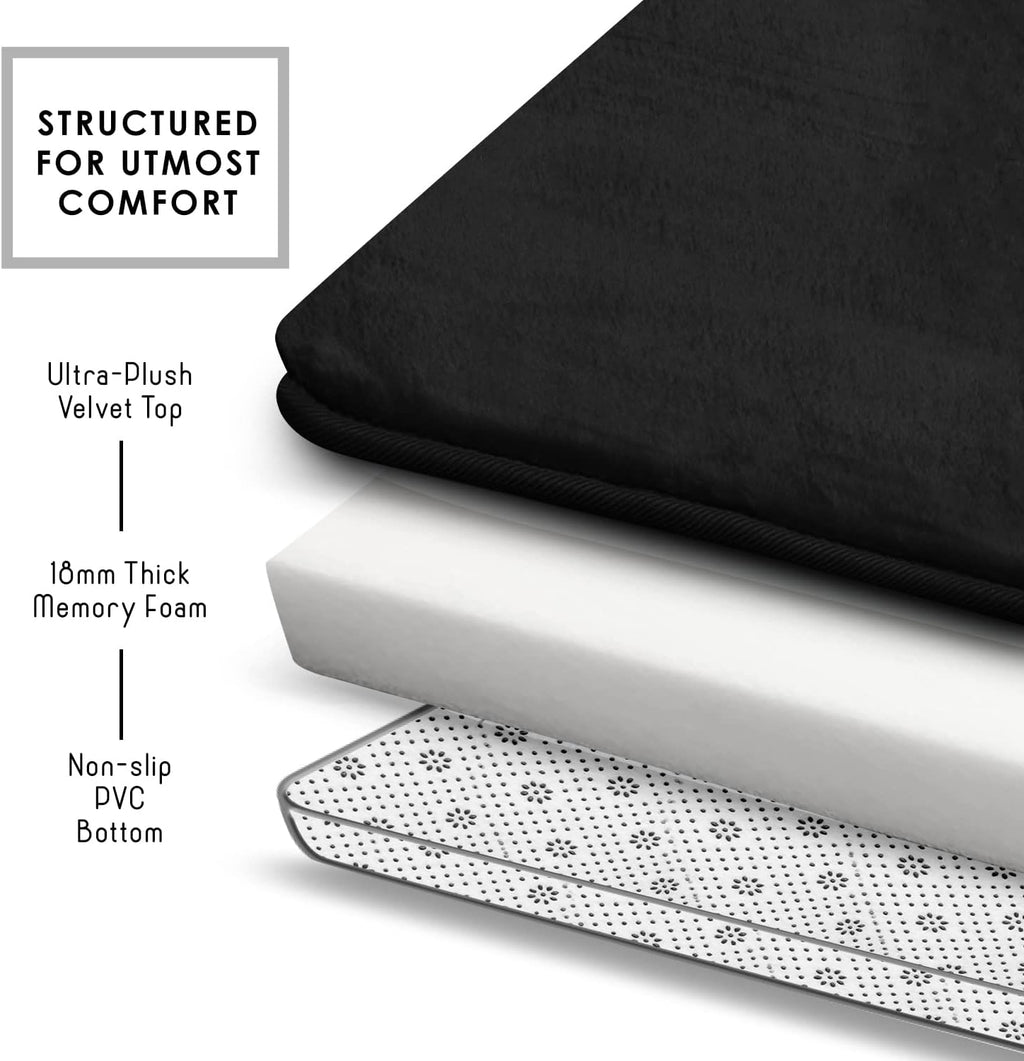 Clara Clark 3 Piece Bathroom Rugs Bath Mat Set, Velvet Memory Foam Bath Mats for Bathroom - Non-Slip, PVC Backing Bath Rugs, Washable - Dries Quickly, Black