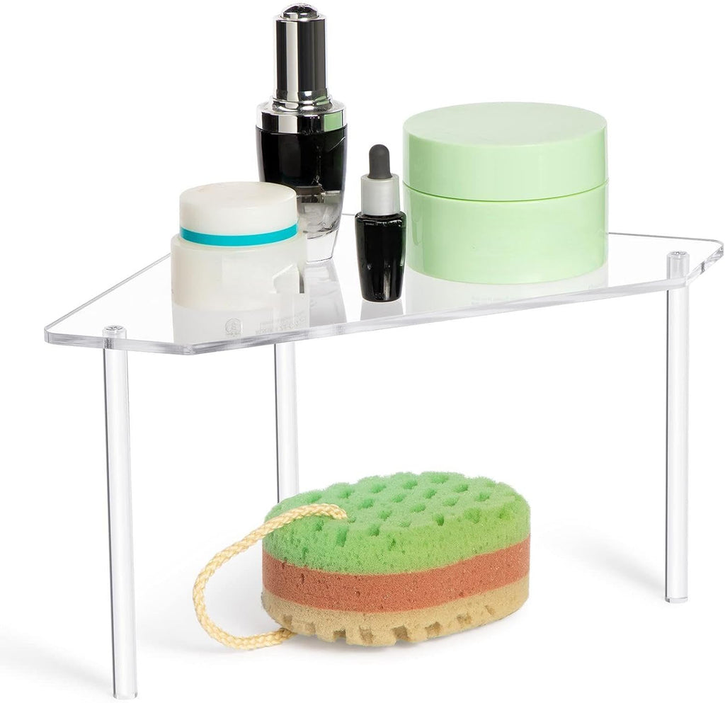 Jetec 2 Tier Corner Bathroom Organizer Countertop Shelf Acrylic Bathroom Table Organizer Vanity Tray Sink Stackable Clear Shower Corner Vanity Shelf for Kitchen Toilet Makeup Storage
