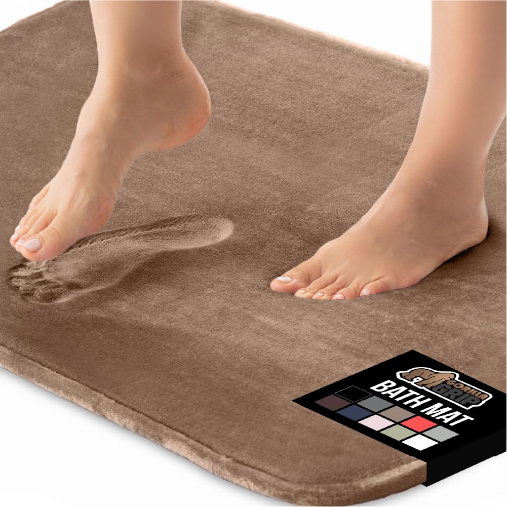 GORILLA GRIP® Memory Foam Bath Mat, Soft Absorbent Velvet Bathroom Mats, Durable Dots on Underside, Machine Washable Bathmat, Carpet Rug Room Decor for Shower Tub Floor RV, 24x17 Rugs, Black