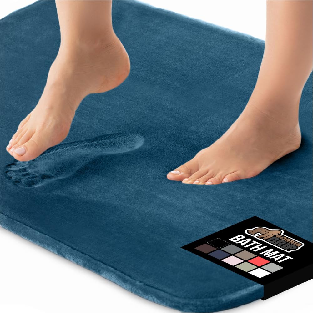 GORILLA GRIP® Memory Foam Bath Mat, Soft Absorbent Velvet Bathroom Mats, Durable Dots on Underside, Machine Washable Bathmat, Carpet Rug Room Decor for Shower Tub Floor RV, 24x17 Rugs, Black