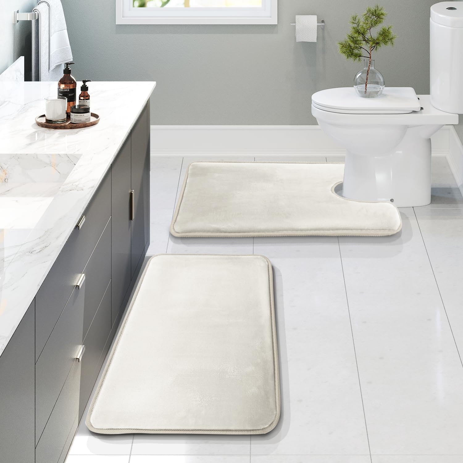 Clara Clark 3 Piece Bathroom Rugs Bath Mat Set, Velvet Memory Foam Bath Mats for Bathroom - Non-Slip, PVC Backing Bath Rugs, Washable - Dries Quickly, Black