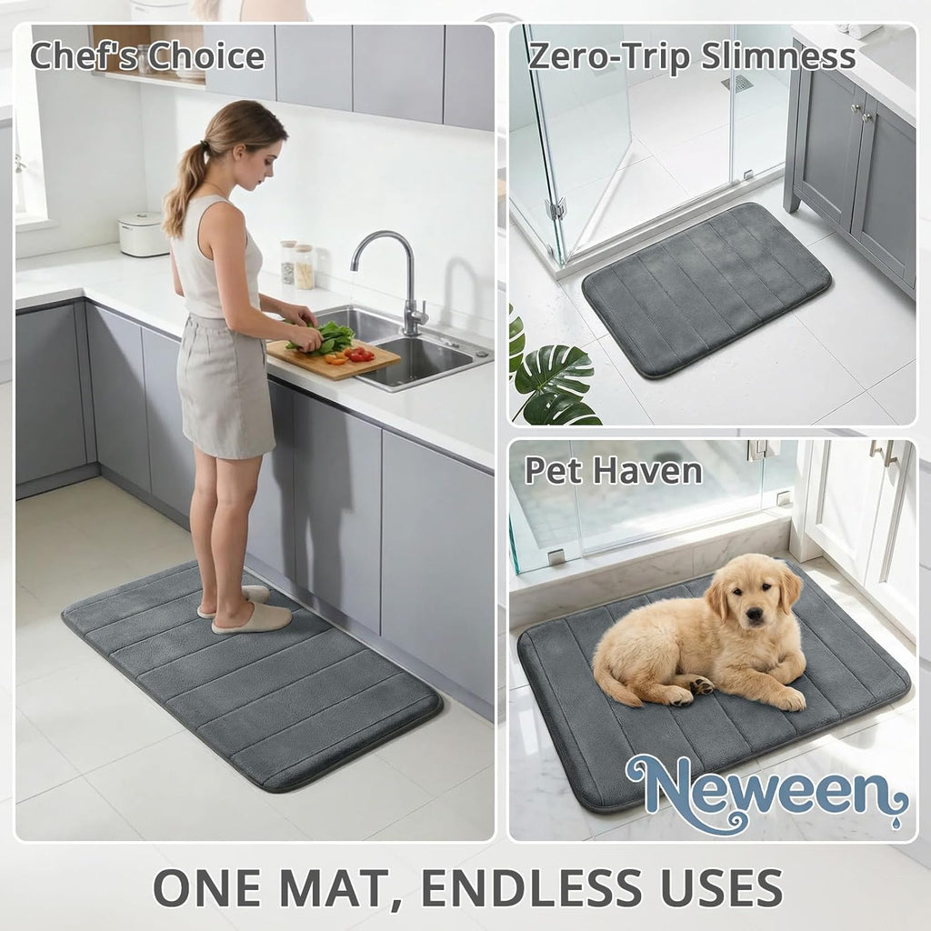 Neween Bathroom Rugs Set 3 Piece, Extra Soft Absorbent Non Slip Memory Foam Bath Mat Set, Thick & Quick Dry Washable Bath Rugs Bathroom Carpet Contour Toliet Mats for Floor, Tub, Shower (Dark Grey)