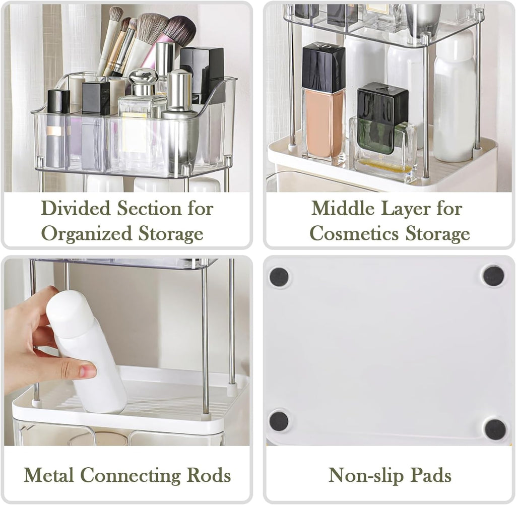 FORUP Makeup Organizer for Vanity, 2-Tier 1-Drawer Bathroom Counter Organizer, Multi-Purpose Vanity Organizer, Skincare Perfume Organizers, Cosmetic Dresser Organizer for Vanity Countertop, Clear
