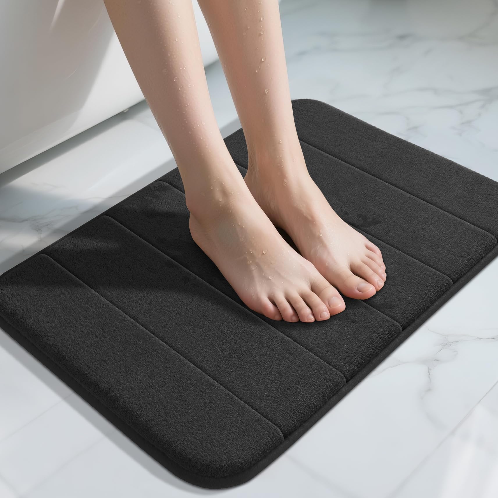 Yimobra Memory Foam Toilet Bath Mat U-Shaped, Commode Contour Rug, Soft and Comfortable, Super Water Absorption, Non-Slip, Thick, Machine Wash and Easier to Dry for Bathroom, 24 X 20 Inches, Grey