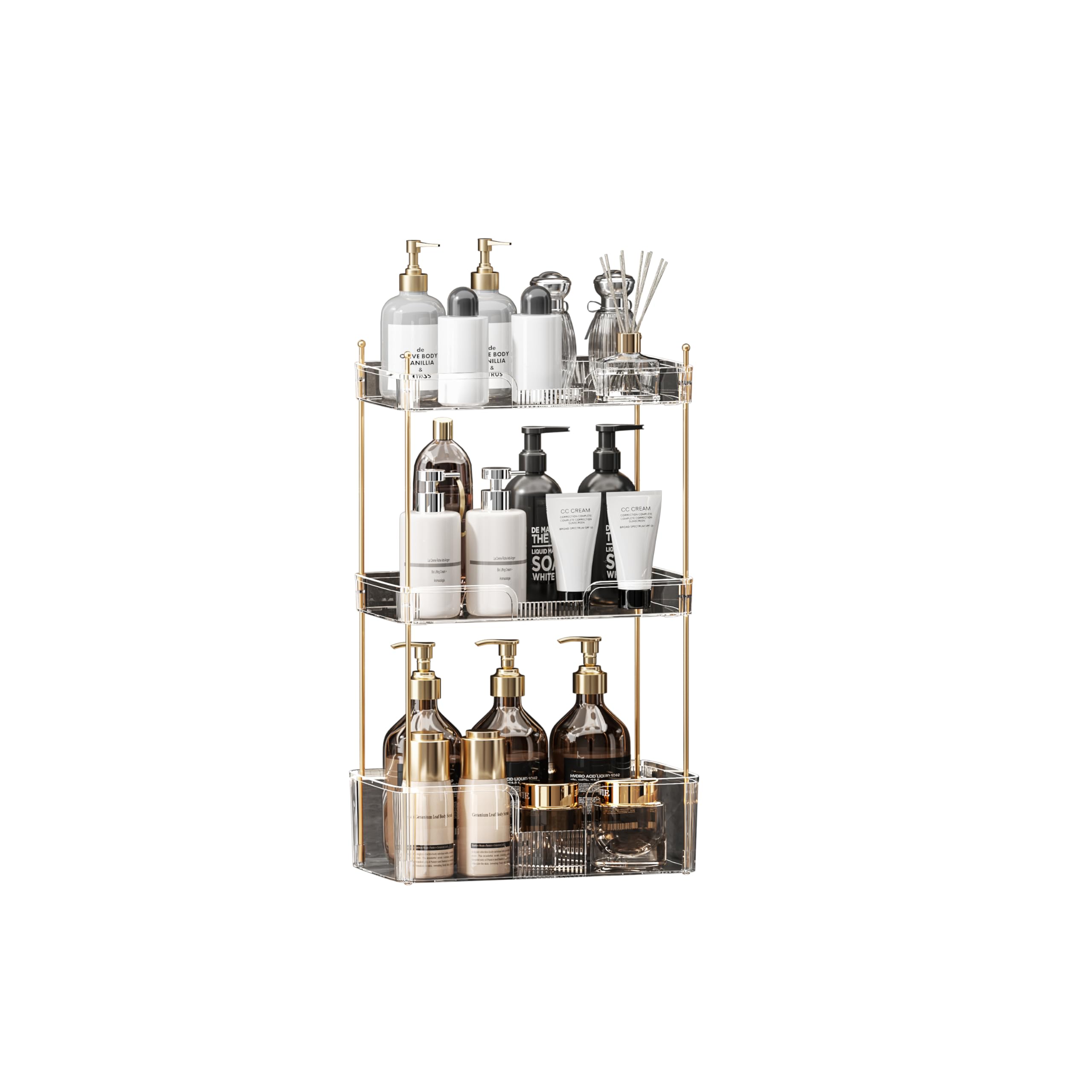 Akinbas 3 Tier Bathroom Organizer Countertop Makeup Perfume Tray Skincare Organizer for Bathroom Dresser Vanity (Grey)