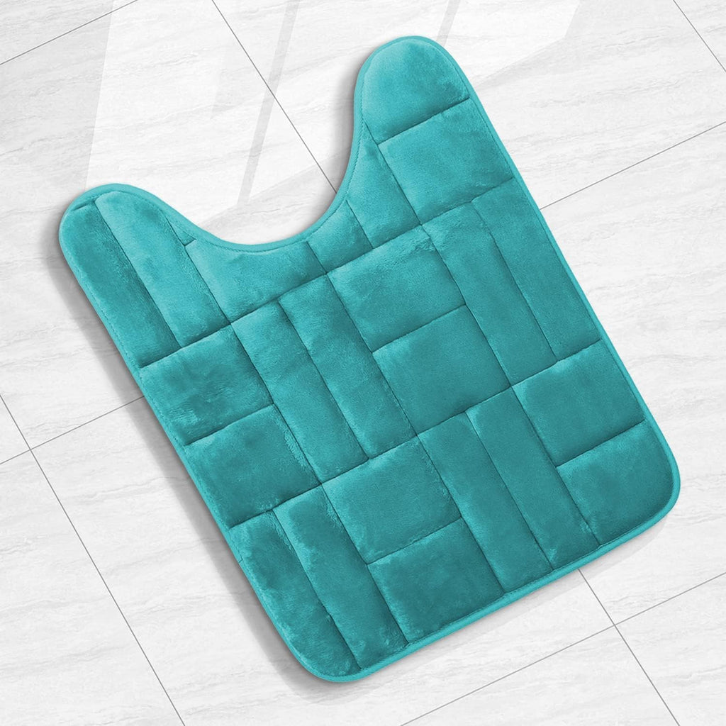 Clara Clark Contour Bath Mat, Non-Slip Velvet Memory Foam Bathroom Rug, Machine Wash, Dries Quickly, Soft and Plush Toilet U-Shaped Bath Rug, 20 x 24 Inch, Tiled Design - Teal