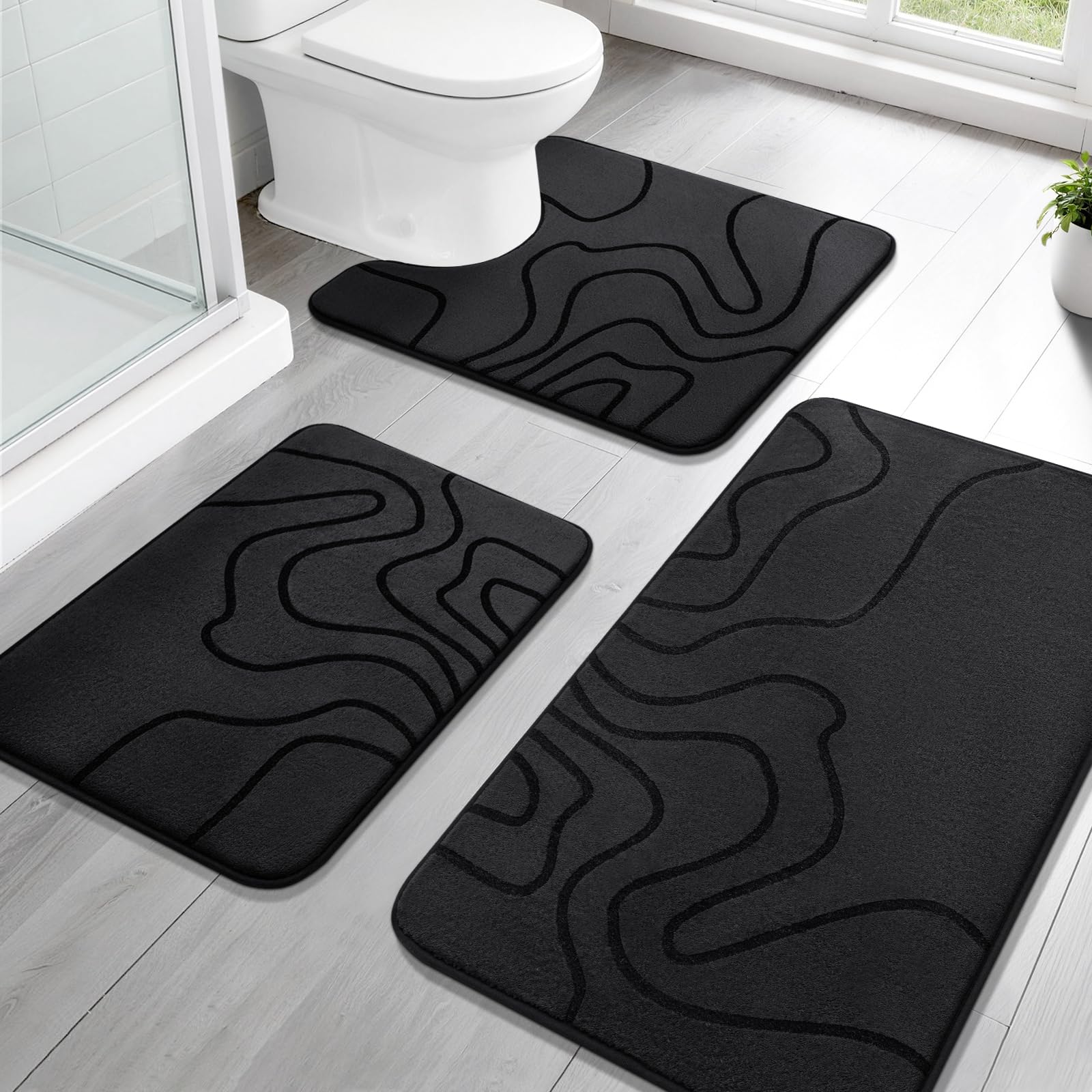 YIHOUSE Memory Foam Bathroom Rugs Sets 2 Piece - Extra Thick Ultra Soft Absorbent Bath Mat Set, Non-Slip Machine Washable Bath Rugs for Bathroom, Tub & Shower, Home Decor (32"x20"+24"x17", Dark Grey)