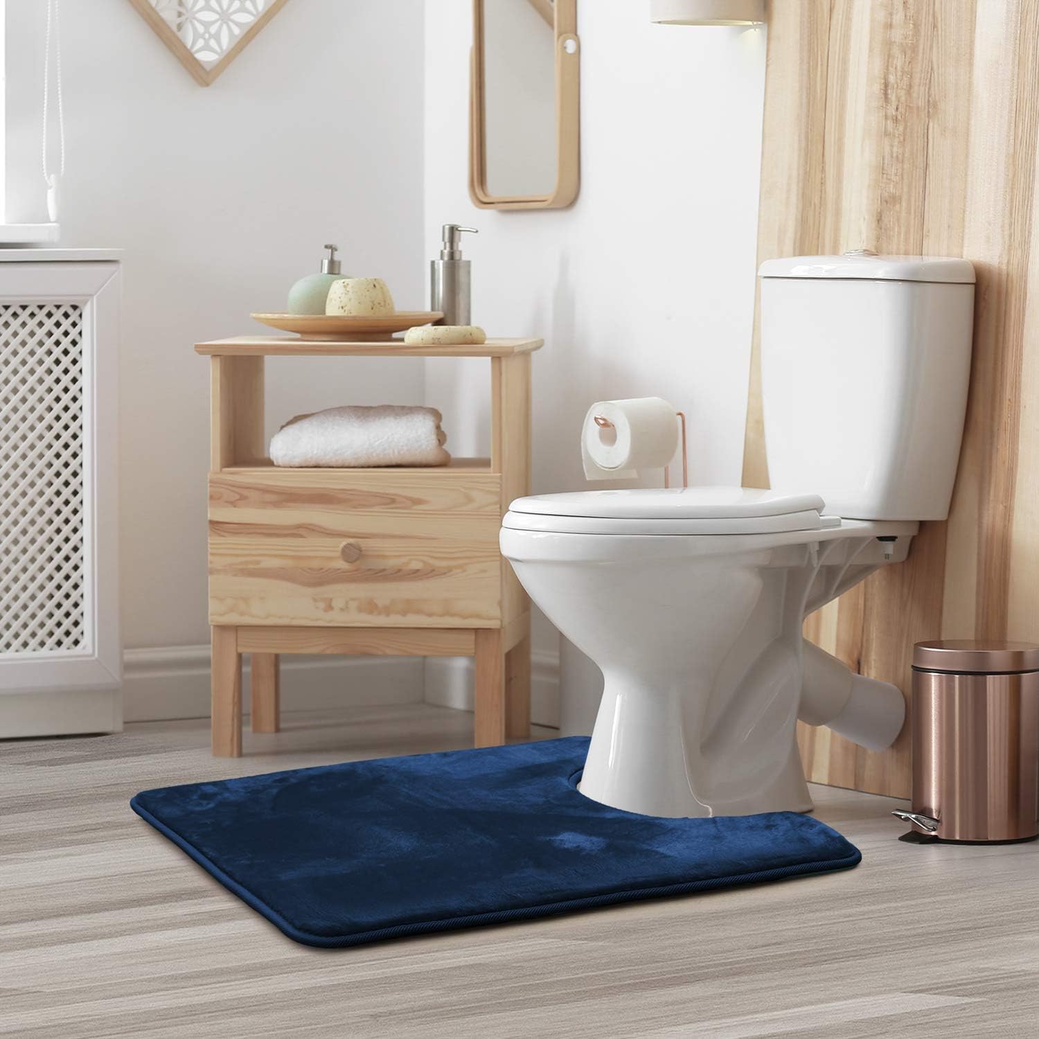 Clara Clark U-Shaped Contour Rug 24" x 19" - Memory Foam Bath Mat, Plush, Cozy, Ultra Soft, Non Slip, Perfect for U-Shaped Toilet Rug, Rugs for Bathroom, Machine Washable, Quick Dry - Blue Heaven