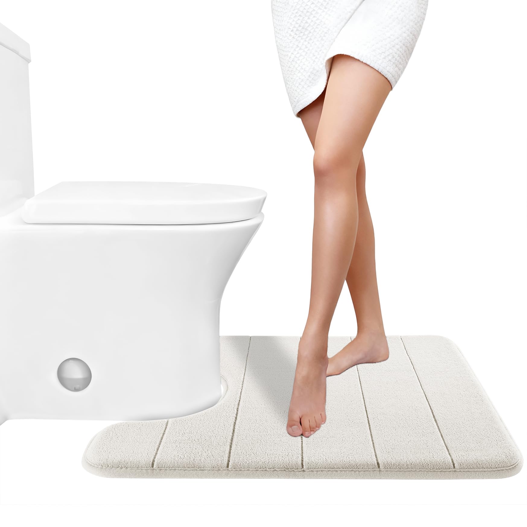 Yimobra Memory Foam Toilet Bath Mat U-Shaped, Soft and Comfortable, Super Water Absorption, Non-Slip, Thick, Machine Wash and Easier to Dry for Bathroom Commode Contour Rug, 24 X 20 Inches, Black