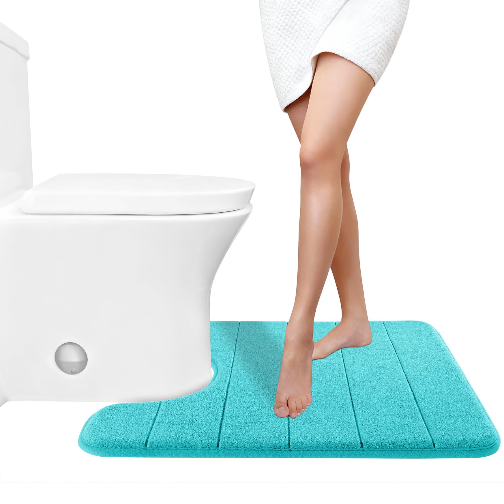 Yimobra Memory Foam Toilet Bath Mat U-Shaped, Soft and Comfortable, Super Water Absorption, Non-Slip, Thick, Machine Wash and Easier to Dry for Bathroom Commode Contour Rug, 24 X 20 Inches, Black