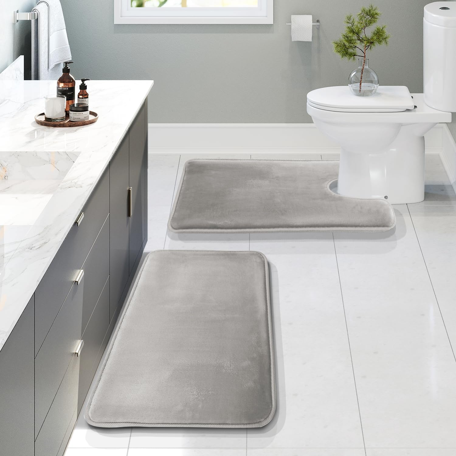 Clara Clark Bathroom Rugs, Velvet Memory Foam Bath Mat, Non-Slip Bath Rugs, Machine Wash, Dries Quickly, Ultra Soft Plush Bath Mats for Bathroom,