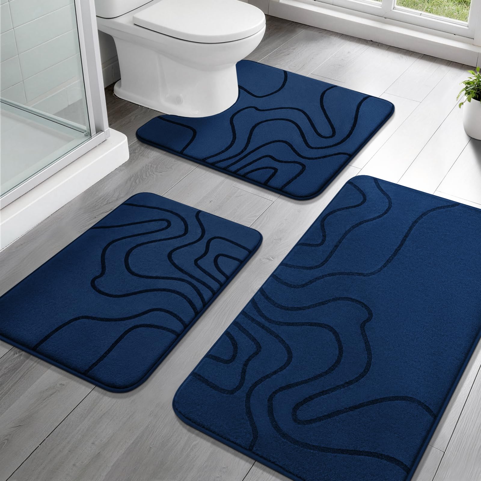 YIHOUSE Memory Foam Bathroom Rugs Sets 2 Piece - Extra Thick Ultra Soft Absorbent Bath Mat Set, Non-Slip Machine Washable Bath Rugs for Bathroom, Tub & Shower, Home Decor (32"x20"+24"x17", Dark Grey)