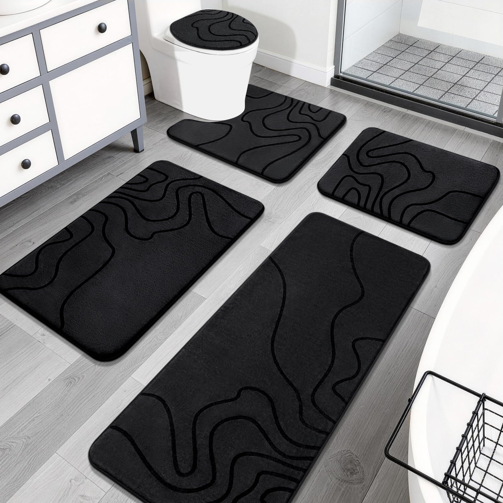 YIHOUSE Memory Foam Bathroom Rugs Sets 2 Piece - Extra Thick Ultra Soft Absorbent Bath Mat Set, Non-Slip Machine Washable Bath Rugs for Bathroom, Tub & Shower, Home Decor (32"x20"+24"x17", Dark Grey)