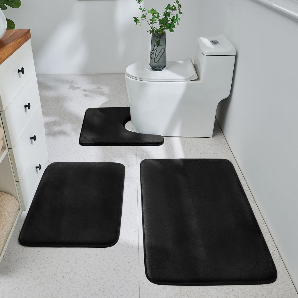 HUXMEYSON Bathroom Rugs Sets 3 Piece, Ultra Soft Velvet Memory Foam Bath Rugs, Non-Slip & PVC Backing Bathroom Mat Set, Washable Quick Dry Bath Rug - Grey