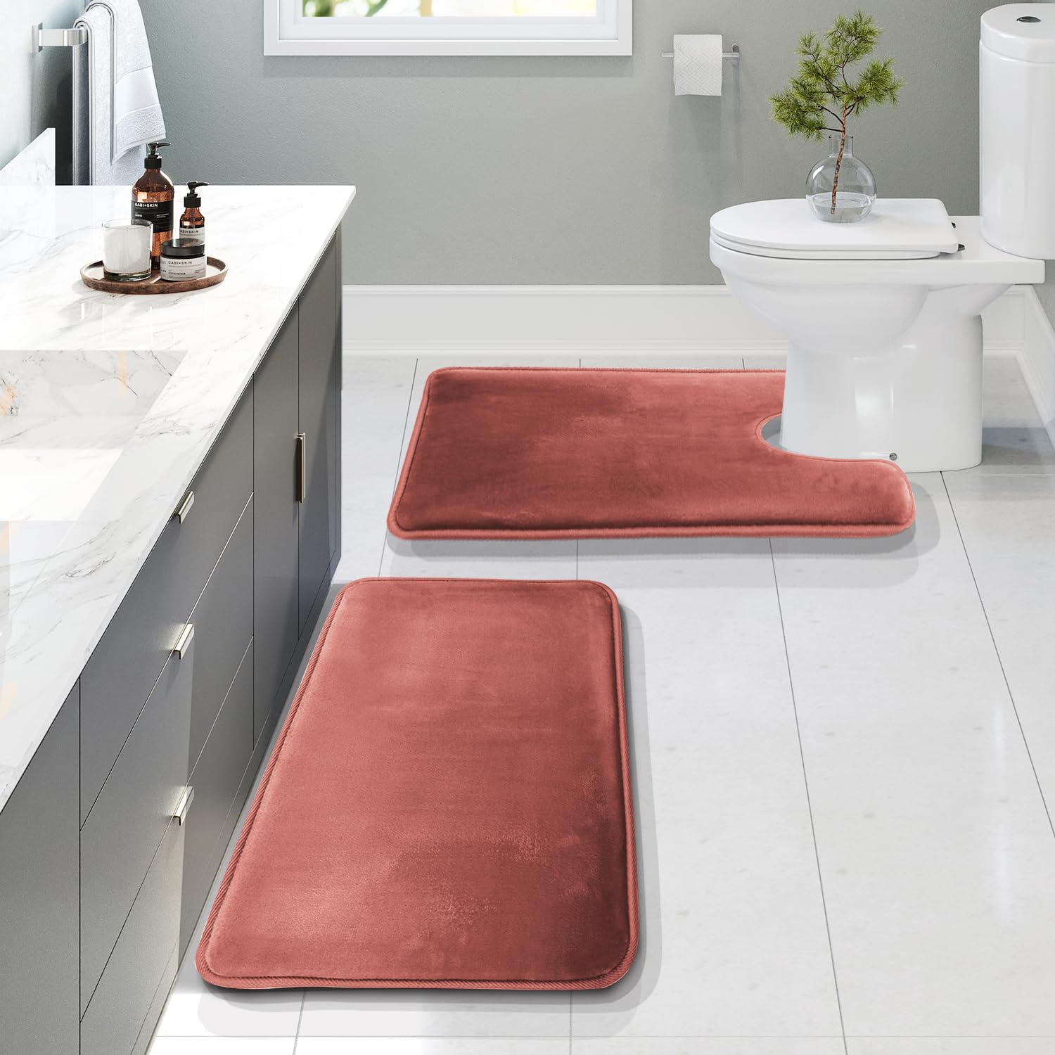 Clara Clark 3 Piece Bathroom Rugs Bath Mat Set, Velvet Memory Foam Bath Mats for Bathroom - Non-Slip, PVC Backing Bath Rugs, Washable - Dries Quickly, Black