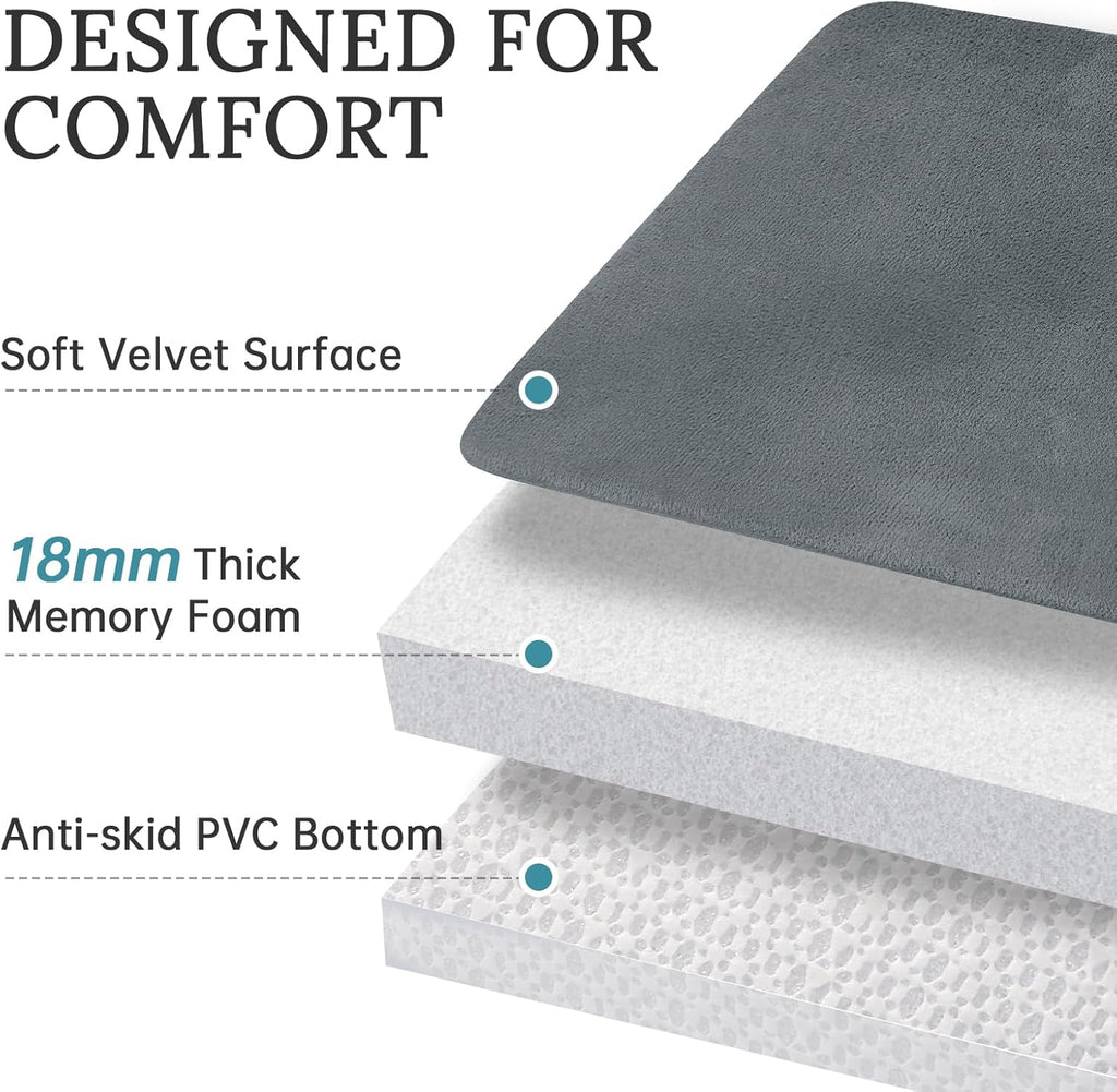 HUXMEYSON Bathroom Rugs Sets 3 Piece, Ultra Soft Velvet Memory Foam Bath Rugs, Non-Slip & PVC Backing Bathroom Mat Set, Washable Quick Dry Bath Rug - Grey