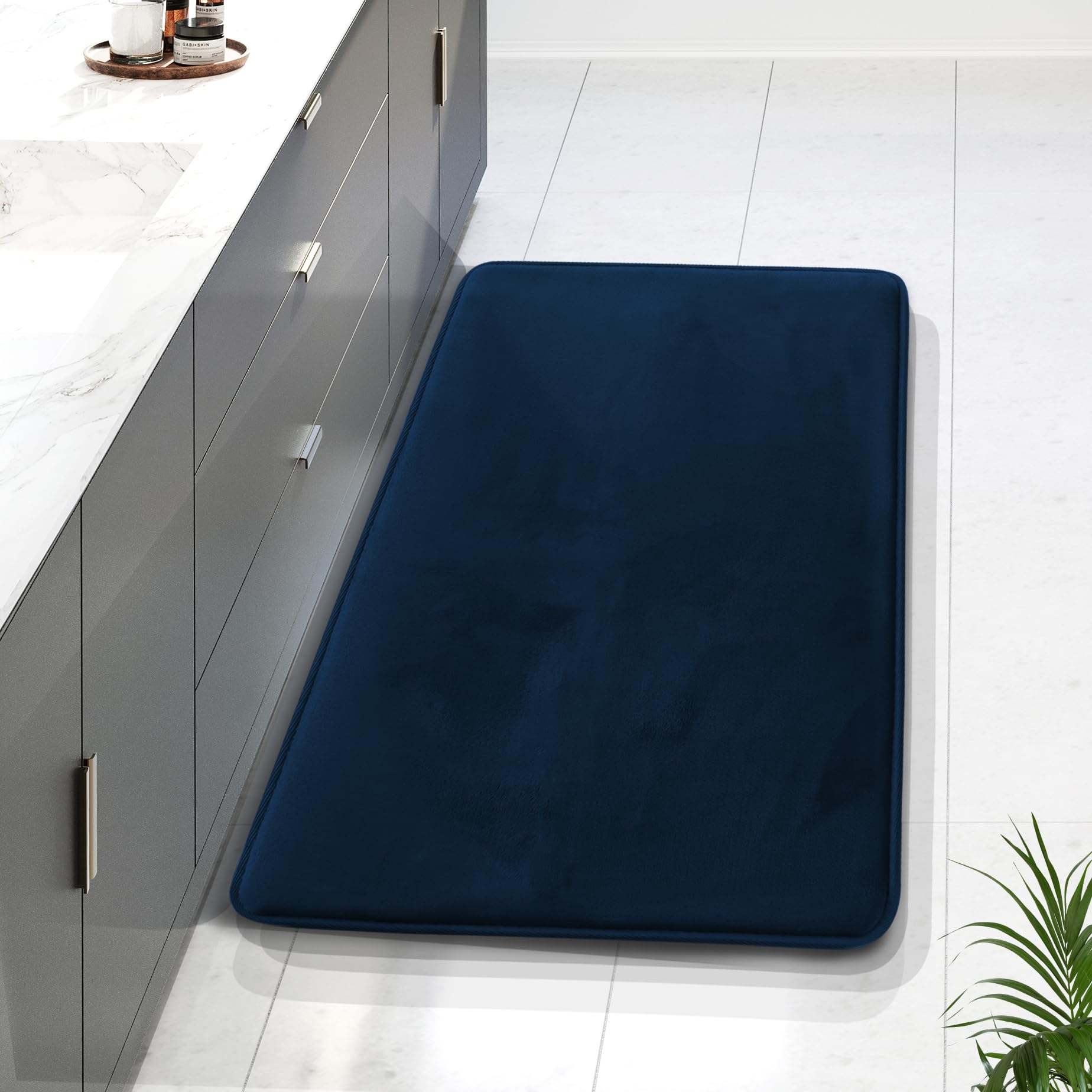 Clara Clark 3 Piece Bathroom Rugs Bath Mat Set, Velvet Memory Foam Bath Mats for Bathroom - Non-Slip, PVC Backing Bath Rugs, Washable - Dries Quickly, Black