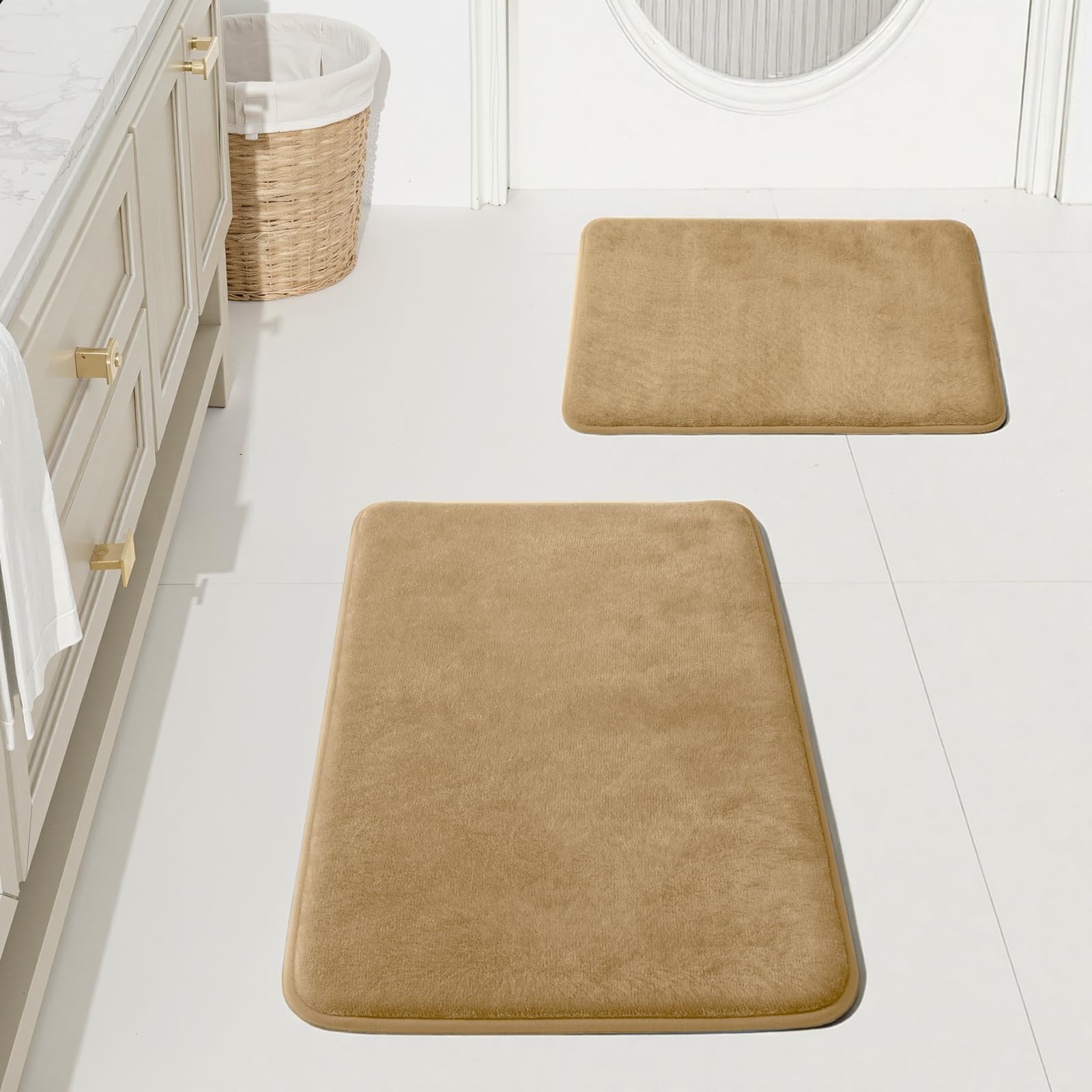 HUXMEYSON Bathroom Rugs Sets 3 Piece, Non-Slip & Quick Dry Bath Mat Set, Ultra Soft Velvet Bath Rugs for Bathroom, Toilet and Shower Floor, Grey