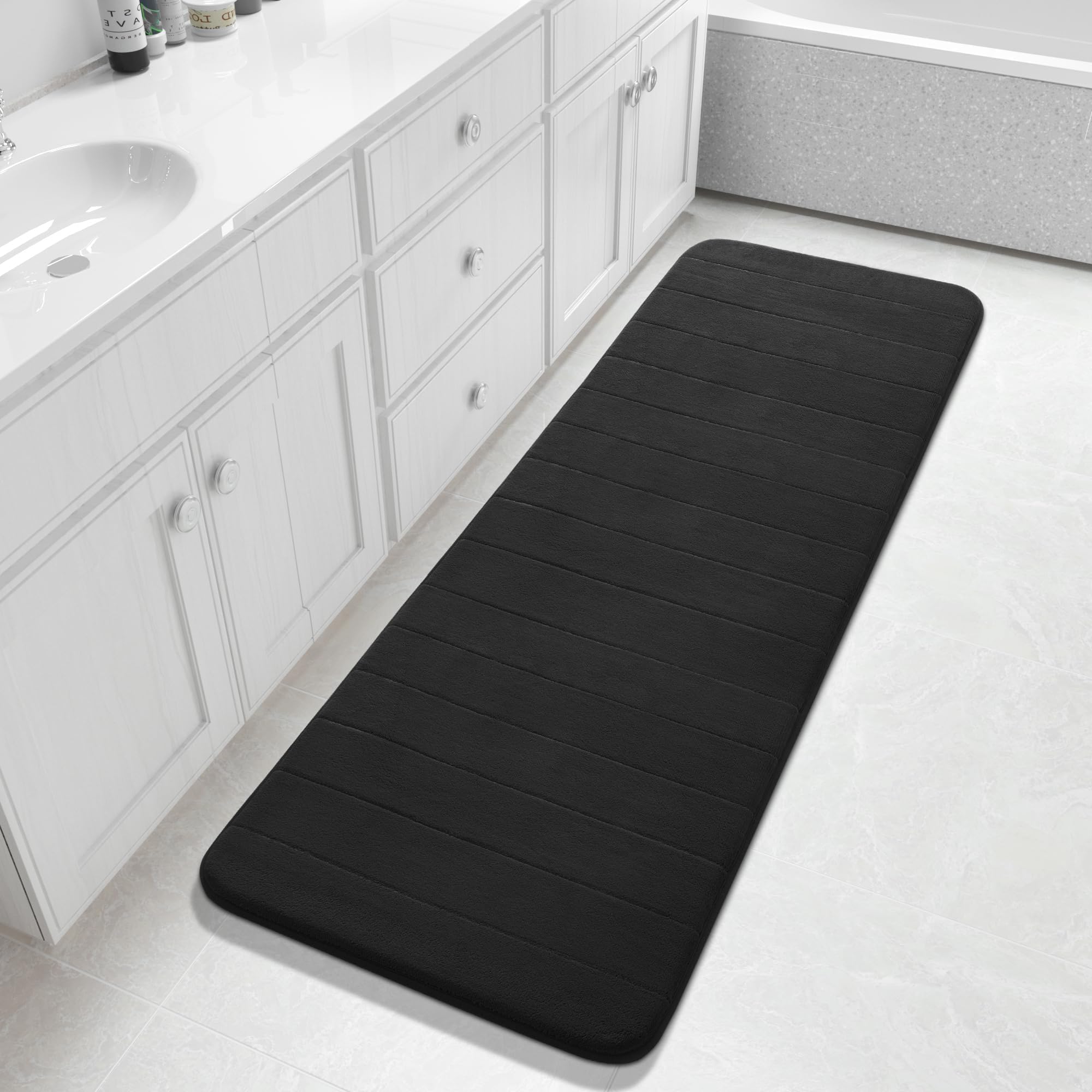 Yimobra Memory Foam Toilet Bath Mat U-Shaped, Commode Contour Rug, Soft and Comfortable, Super Water Absorption, Non-Slip, Thick, Machine Wash and Easier to Dry for Bathroom, 24 X 20 Inches, Grey